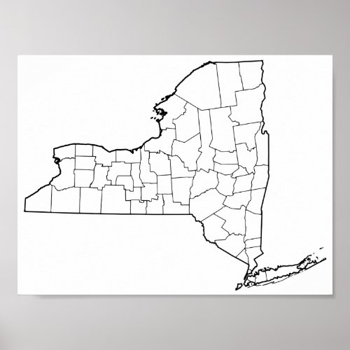 New York Counties Blank Outline Map Poster