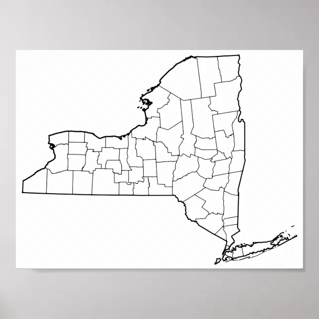 New York Counties Blank Outline Map Poster | Zazzle