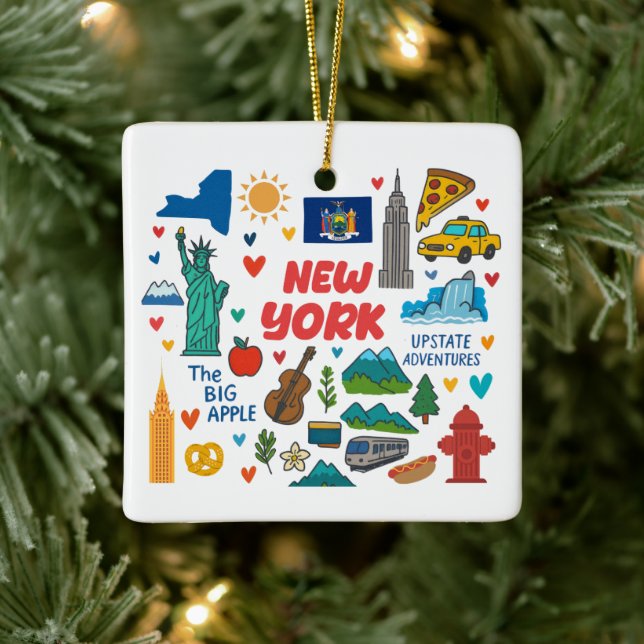 New York Custom Family Trip Christmas Ceramic Ornament (Tree)