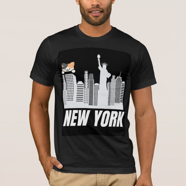 New york & cute cat design t-shirt (Front)