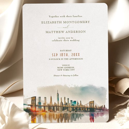 New York Destination Wedding Watercolor Invitation