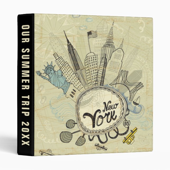 New York Doodle Poster | Add Your Text 3 Ring Binder (Front/Spine)