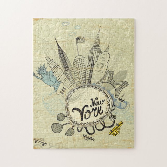 New York Doodle Poster Jigsaw Puzzle (Vertical)