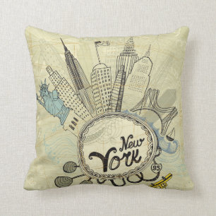 New York Doodle Poster Throw Pillow