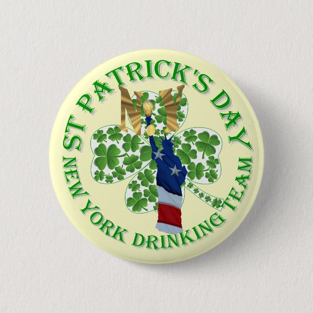 New York drinking team St Patrick's day Button (Front)