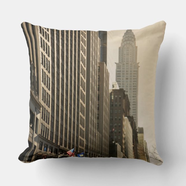 New York, E 42 St and Chrysler Building Throw Pillow (Front)