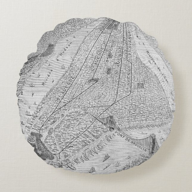 New York: El Train, C1878 Round Pillow (Front)