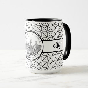 New York Elegant Pattern Black Ringer 15oz Mug