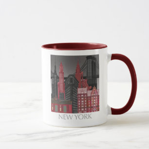 New York Elevations by Night - Red Mug