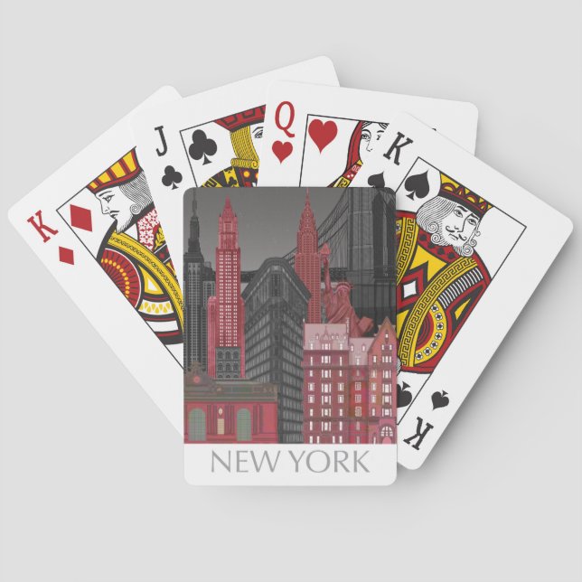 New York Elevations by Night - Red Poker Cards (Back)