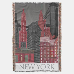 New York Elevations by Night - Red Throw Blanket