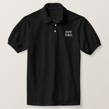 New York Embroidered Mens Polo Shirt Black by Americanliberty at Zazzle