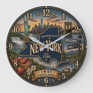 New York Empire State Landmark Coastal Rustic Large Clock