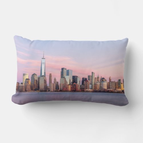 New York Evening Skyline Lumbar Pillow