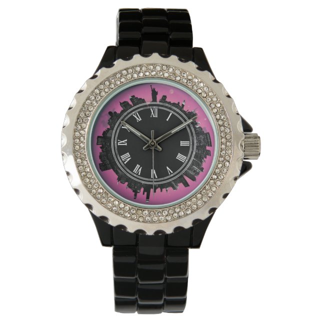 New York evening skyline pink Watch (Front)