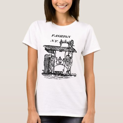 New York Fashion Antique Vintage Sewing Machine T_Shirt