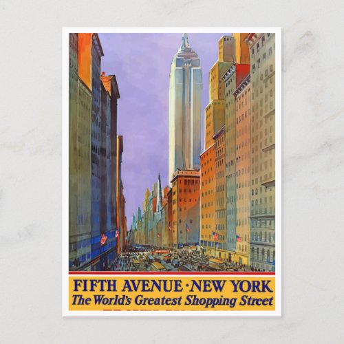 New York Fifth Avenue Shopping Street Vintage Postcard