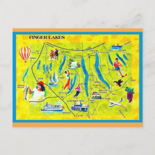 New York Finger Lakes Illustrated Postcard