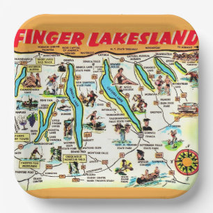 New York Finger Lakes Map Paper Plates