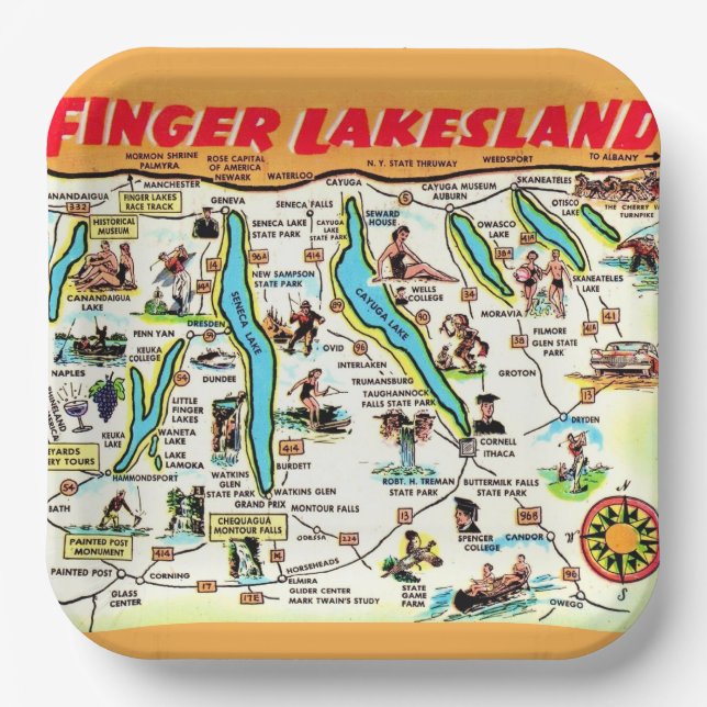 New York Finger Lakes Map Paper Plates (Front)