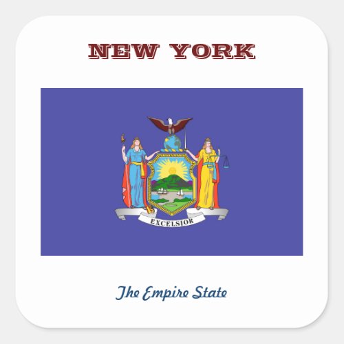 NEW YORK FLAG AND SLOGAN SQUARE STICKER