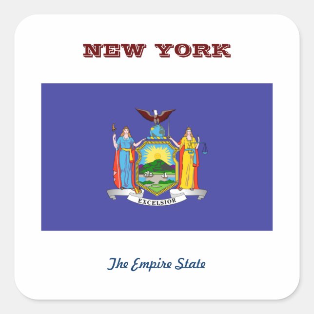 NEW YORK FLAG AND SLOGAN SQUARE STICKER (Front)