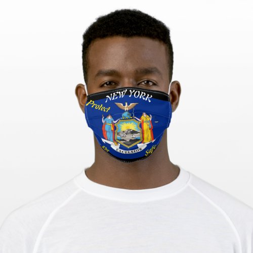 New York Flag Colors on Black Protect and Be Safe Adult Cloth Face Mask