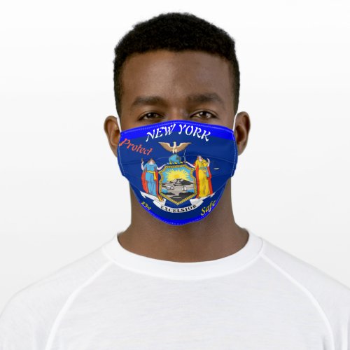 New York Flag Colors on Blue Protect and Be Safe Adult Cloth Face Mask