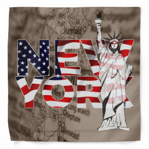 New York Flag Map Liberty Collage Bandana