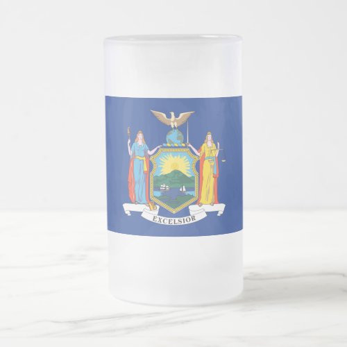 New York Flag The Empire State American Colonies Frosted Glass Beer Mug