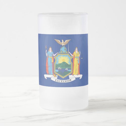 New York Flag The Empire State American Colonies Frosted Glass Beer Mug