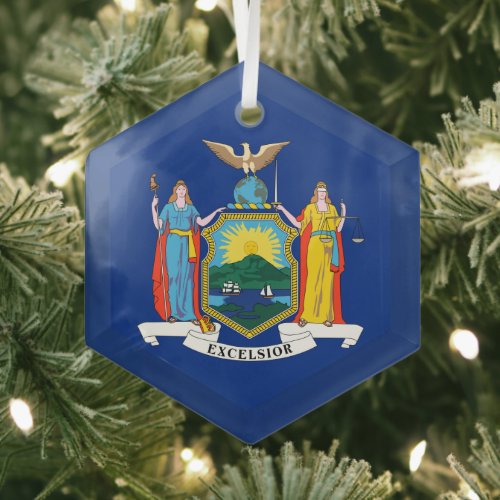 New York Flag The Empire State American Colonies Glass Ornament