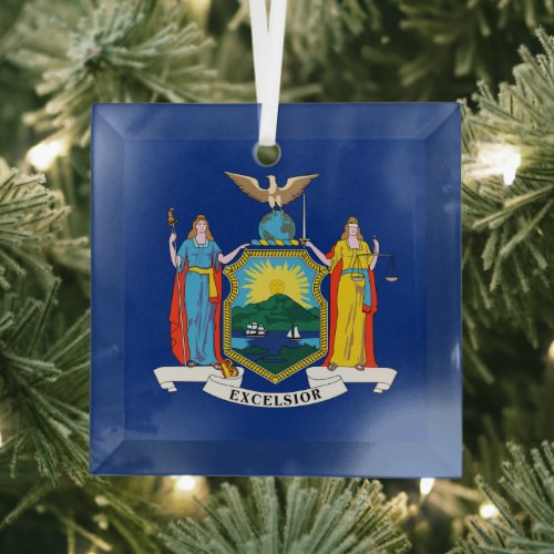 New York Flag The Empire State American Colonies Glass Ornament