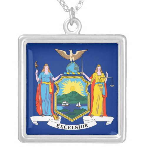 New York Flag The Empire State American Colonies Silver Plated Necklace