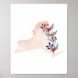New York Floral Watercolor State Poster<br><div class="desc">New York Floral Watercolor State</div>
