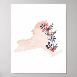 New York Floral Watercolor State Poster
