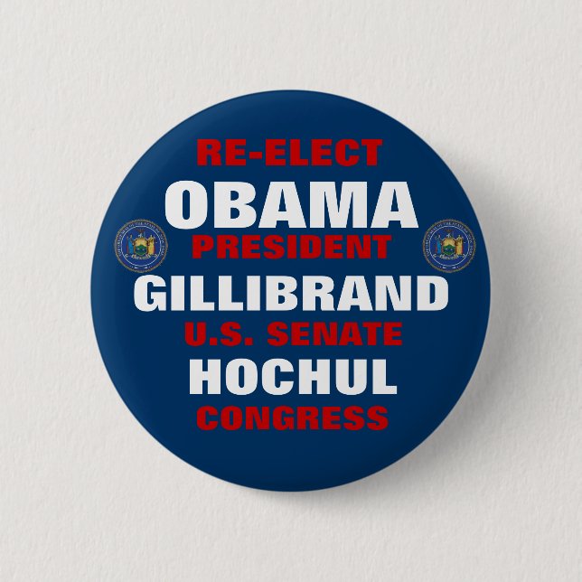 New York for Obama Gillibrand Hochul Pinback Button (Front)