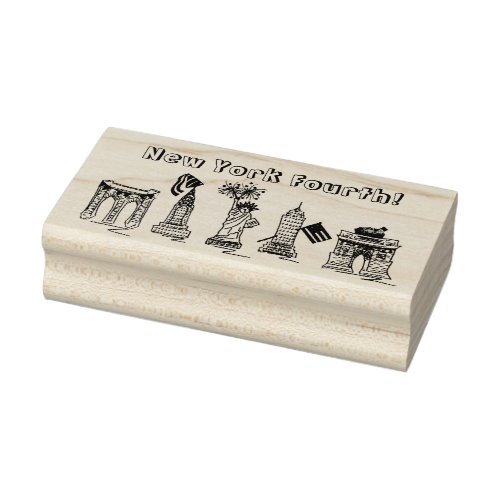 New York Fourth NYC Patriotic July 4th Landmarks Rubber Stamp