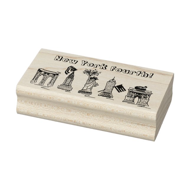 New York Fourth NYC Patriotic July 4th Landmarks Rubber Stamp (Stamp)
