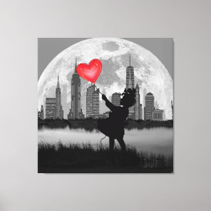 NEW YORK Full Moon Girl Heart Balloon Canvas Print