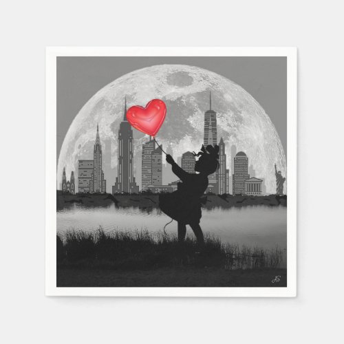 NEW YORK Full Moon Girl Heart Baloon Paper Napkins