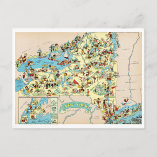 New York Funny Vintage Map Postcard