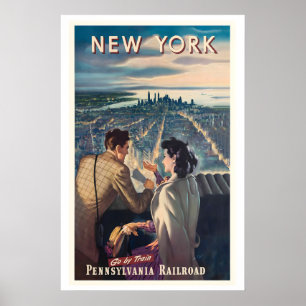 New York Go by Train Pennsylvania Railroad Vintage Poster