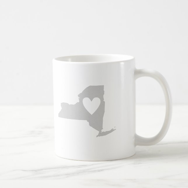 New York Gray State Map Shape with Heart Coffee Mug (Right)