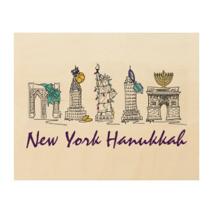 New York Hanukkah Chanukah Holiday Illustration Wood Wall Art