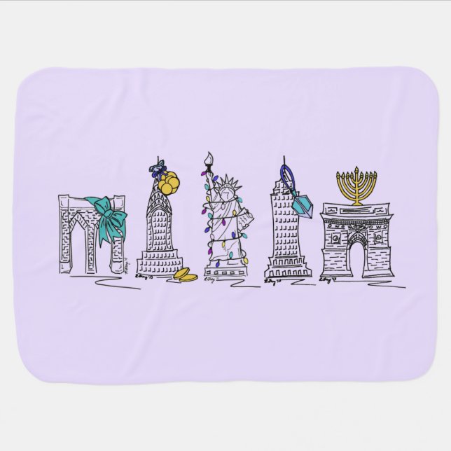 New York Hanukkah NYC Chanukah Buildings Holiday Swaddle Blanket (Horizontal)