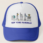 New York Hanukkah NYC Chanukah Happy Holidays Trucker Hat<br><div class="desc">Features an original pen-and-ink illustration of various New York City landmarks "dressed up" for the holiday season!

This Chanukah illustration is also available on other products. Don't see what you're looking for? Need help with customization? Contact Rebecca to have something designed just for you.</div>