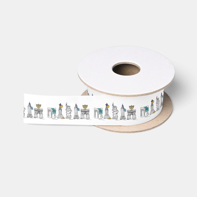 New York Hanukkah NYC Happy Chanukah Holiday Satin Ribbon (Spool)