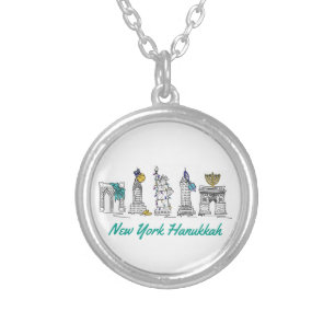 New York Hanukkah NYC Landmarks Chanukah Holiday Silver Plated Necklace