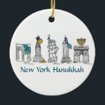 New York Hanukkah NYC Landmarks Jewish Holiday Ceramic Ornament<br><div class="desc">New York Hanukkah ornaments feature New York City landmarks "dressed up" for Hanukkah in gilt,  menorahs,  dreidels,  and lights. Created from an original marker illustration.

Don't see what you're looking for? Need help with customization? Contact Rebecca to have something designed just for you.</div>